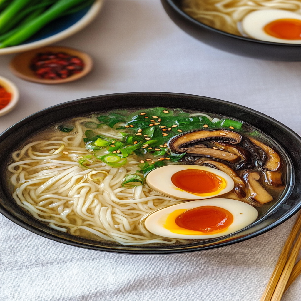 Recipe preparation for Miso Mushroom Ramen Soup
