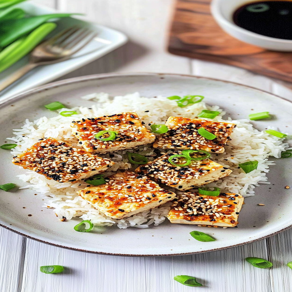 Recipe preparation for Sesame Crusted Tofu with Coconut Rice
