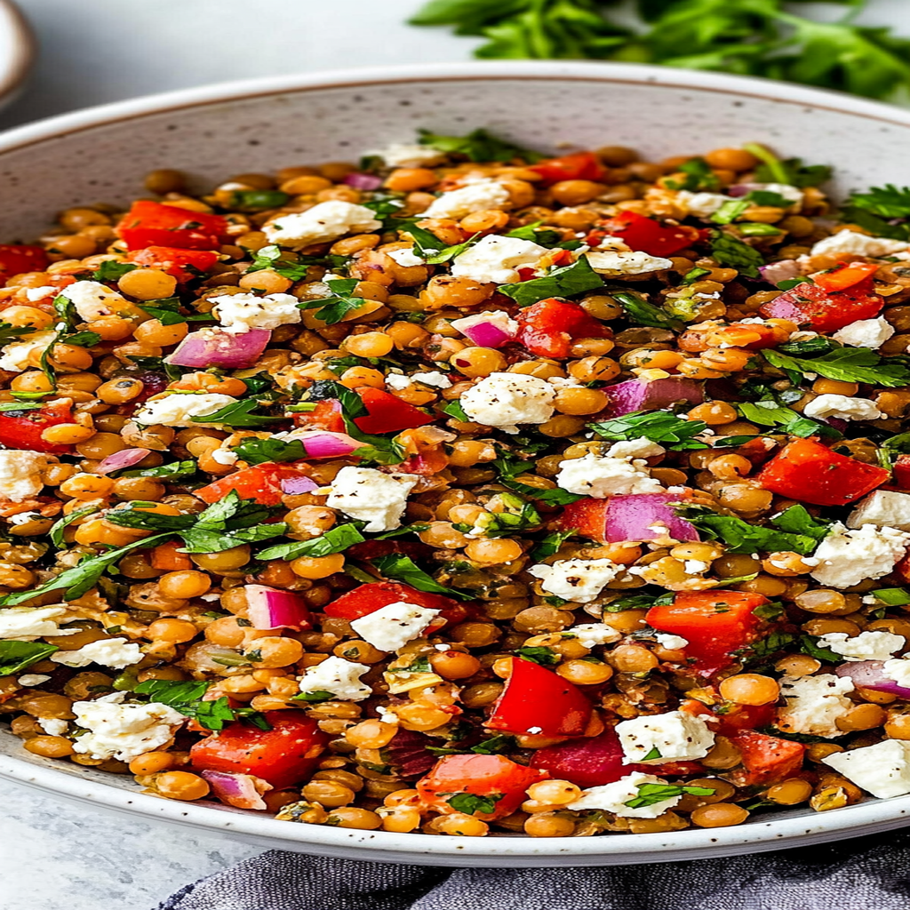 Recipe preparation for Mediterranean Lentil Salad