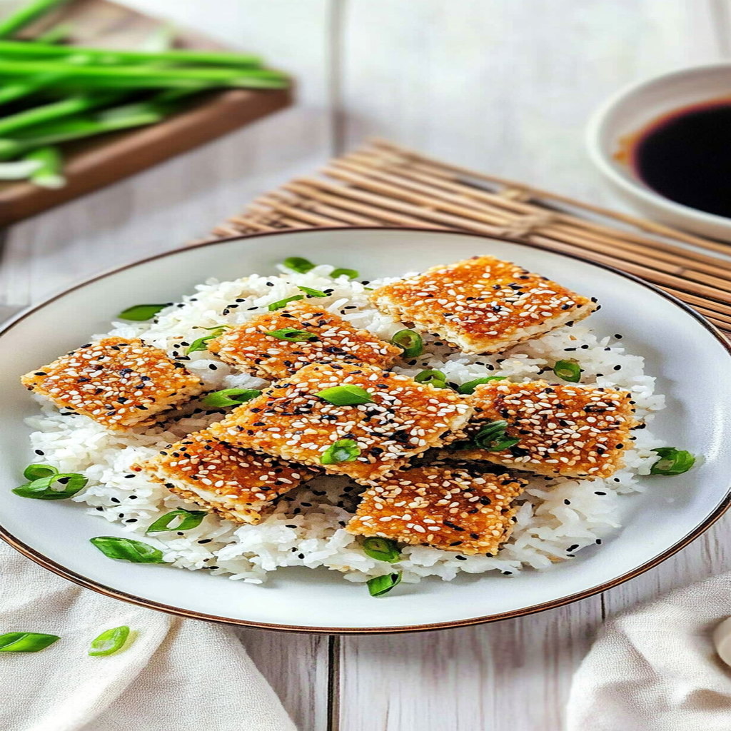Recipe preparation for Sesame Crusted Tofu with Coconut Rice