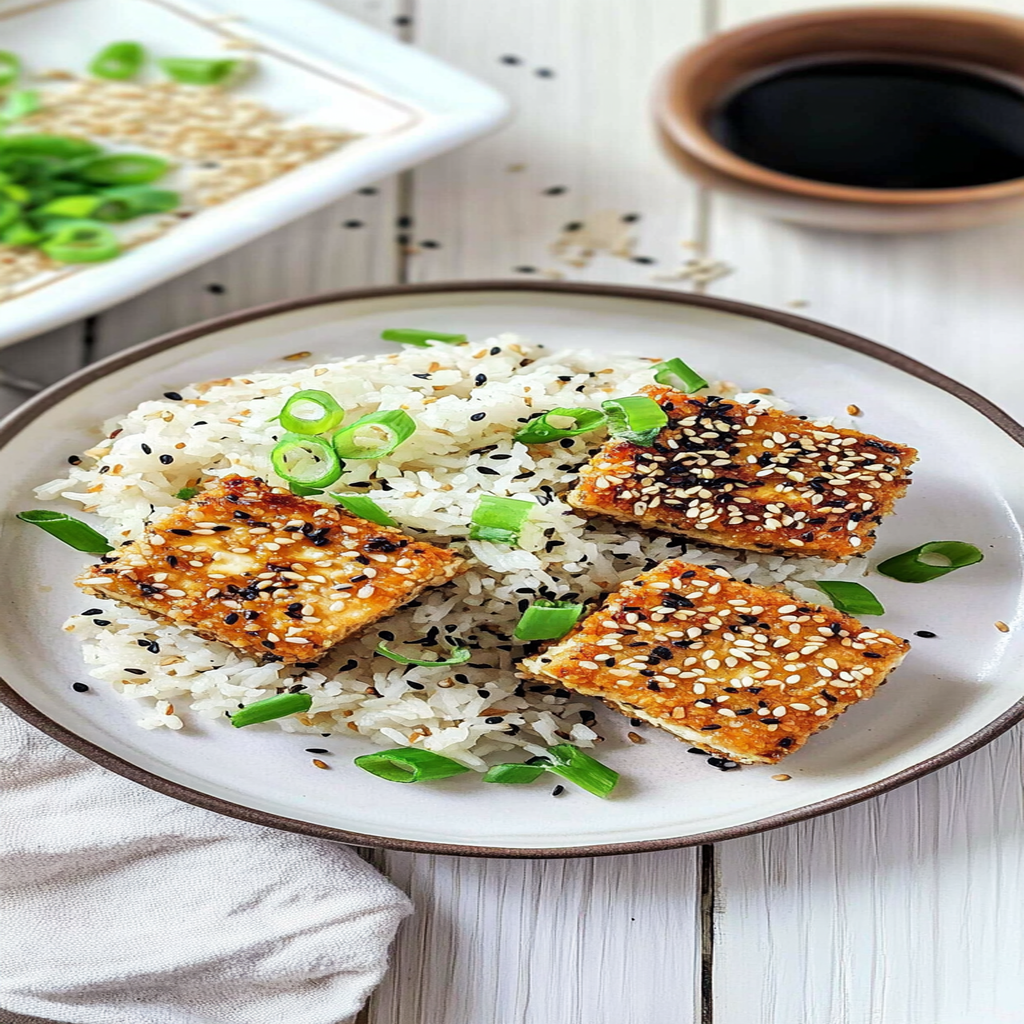 Recipe preparation for Sesame Crusted Tofu with Coconut Rice