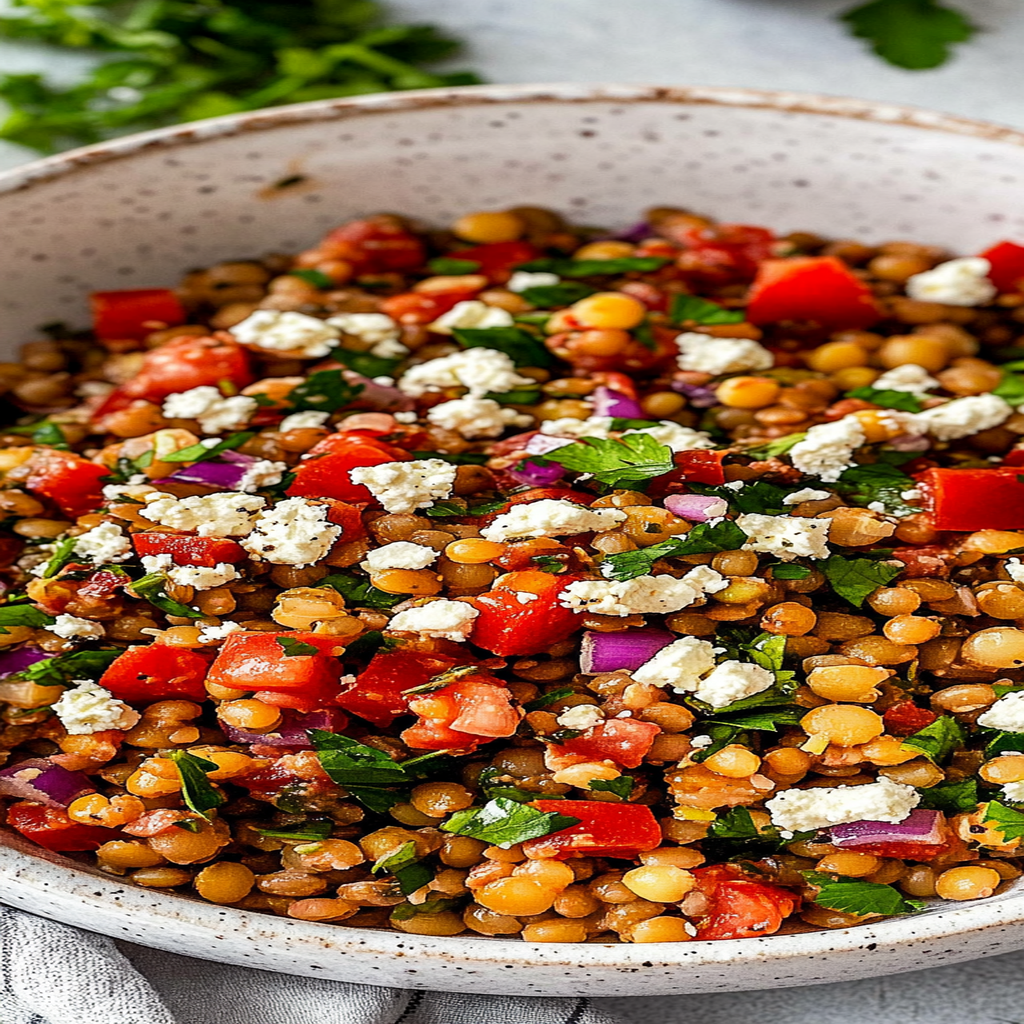 Recipe preparation for Mediterranean Lentil Salad