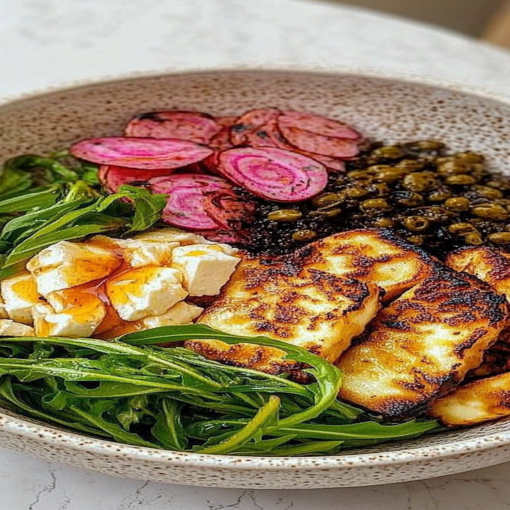 Recipe preparation for Summer Bowl with Hot Honey Halloumi