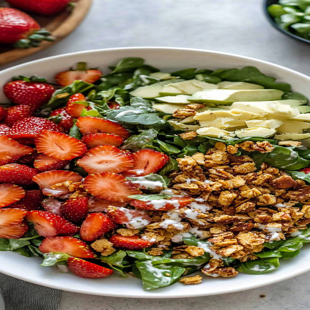 Recipe preparation for Delicious Strawberry Crunch Salad with Champagne Vinaigrette Recipe