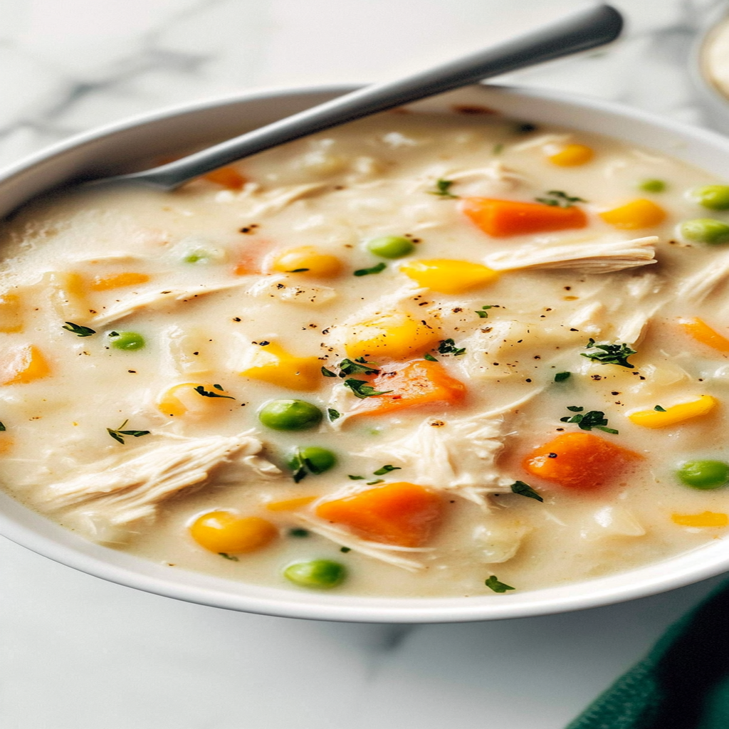 Recipe preparation for Healthy Chicken Pot Pie Soup