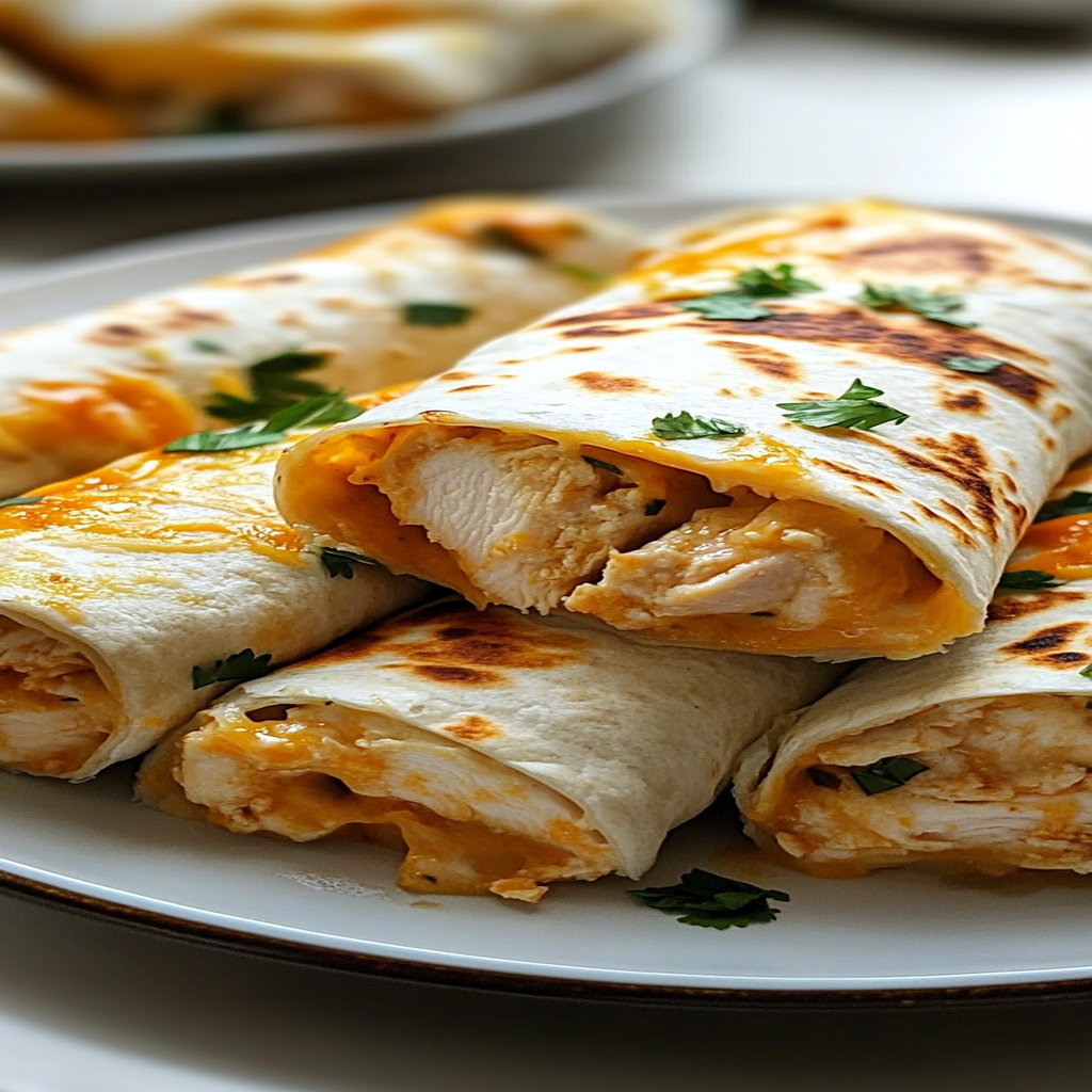 Recipe preparation for Cheesy Garlic Chicken Wraps