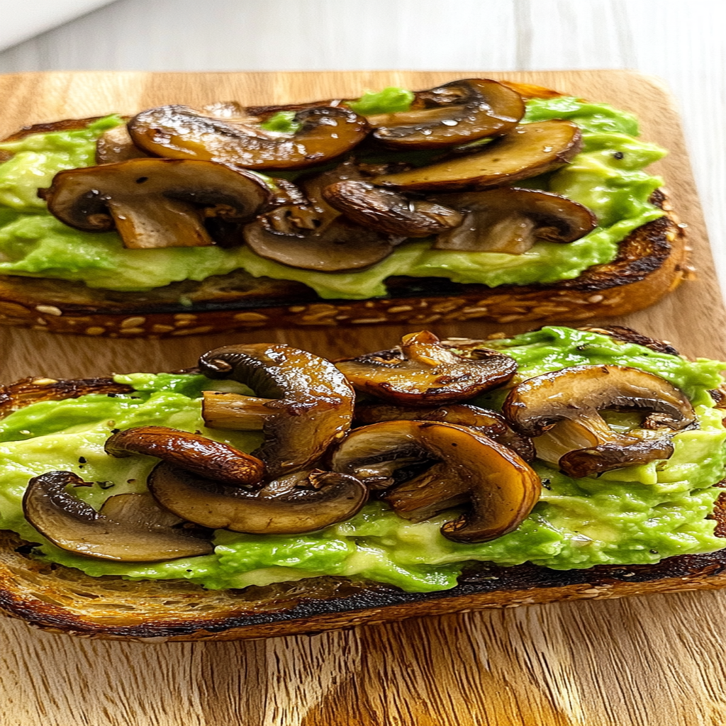 Recipe preparation for Avocado Garlic Mushroom Toast