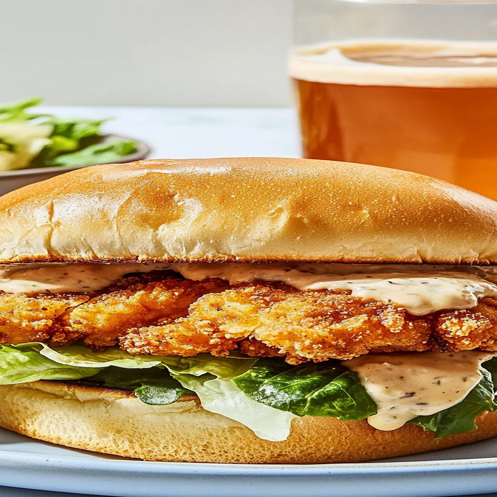 Recipe preparation for Crispy Chicken Caesar Sandwich