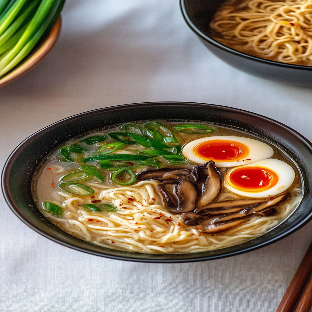 Recipe preparation for Miso Mushroom Ramen Soup