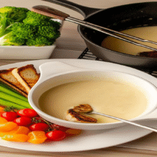 Cheese Fondue with Veggies and Toast
