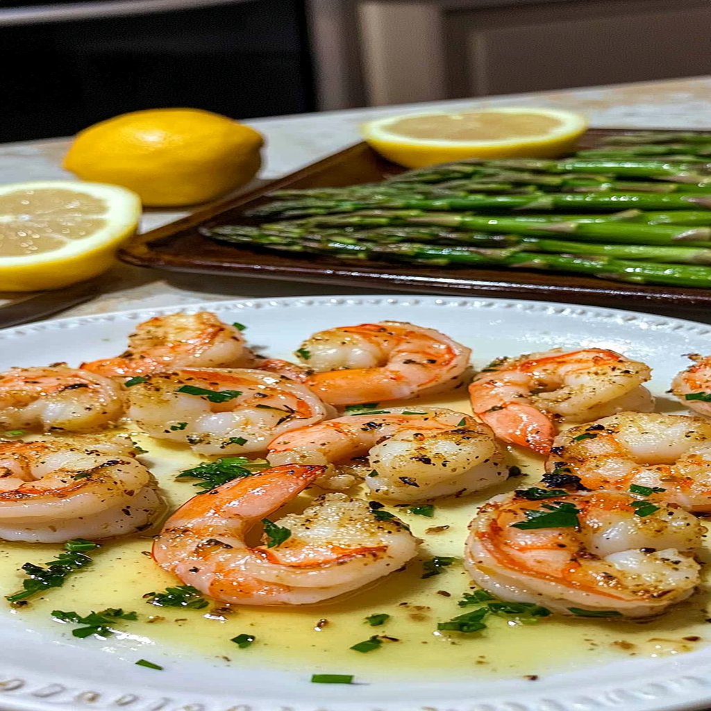 Recipe preparation for Sheet Pan Garlic Shrimp and Asparagus