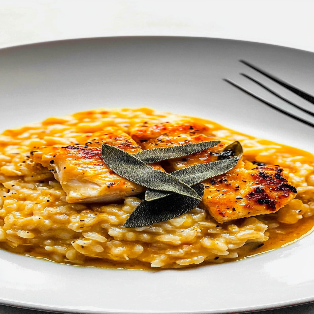 Recipe preparation for Pumpkin Sage Chicken Risotto