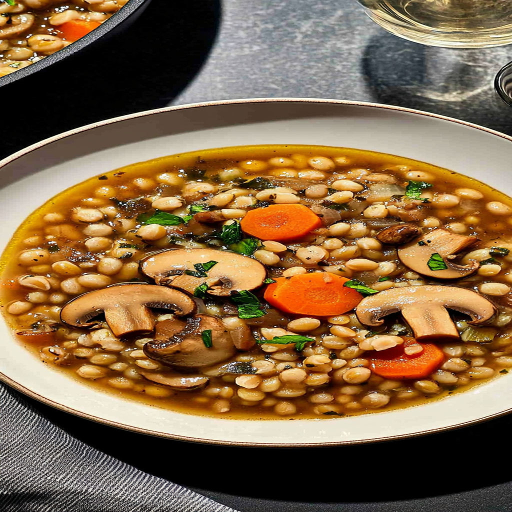 Recipe preparation for Slow Cooker Herbed Wild Mushroom Barley Soup
