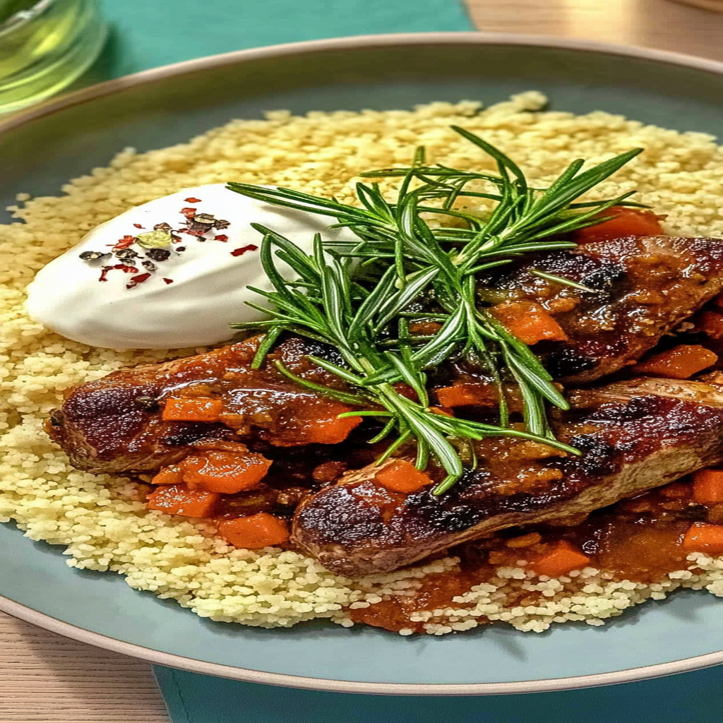 Recipe preparation for 30 minute Rosemary Garlic Lamb Chops with Couscous
