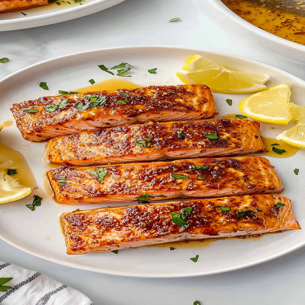 Recipe preparation for brown sugar glazed salmon with garlic butter