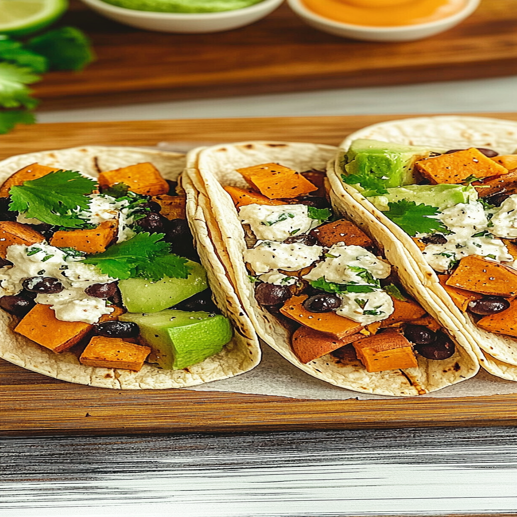Recipe preparation for sweet potato and black bean tacos