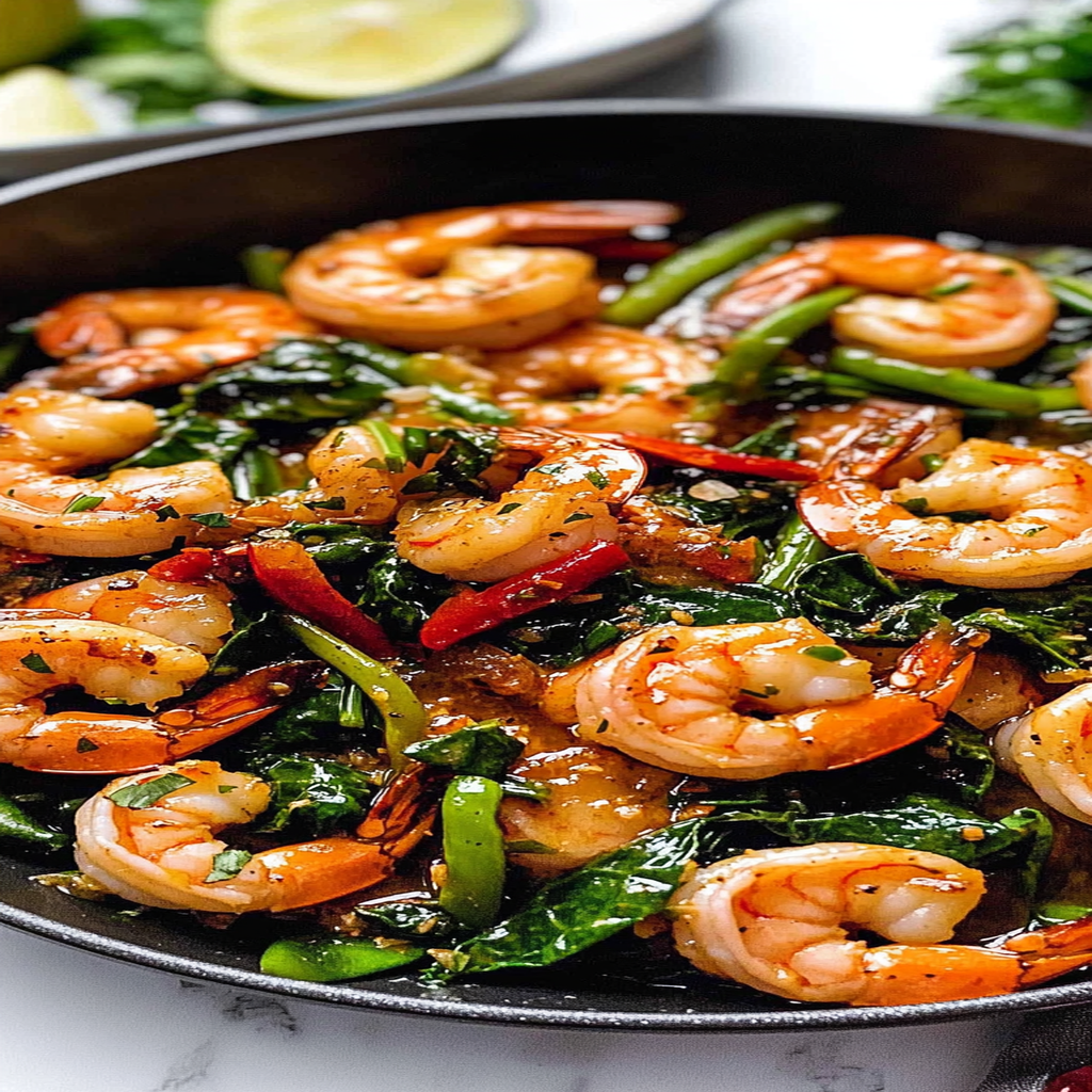 Recipe preparation for garlic butter shrimp with winter greens