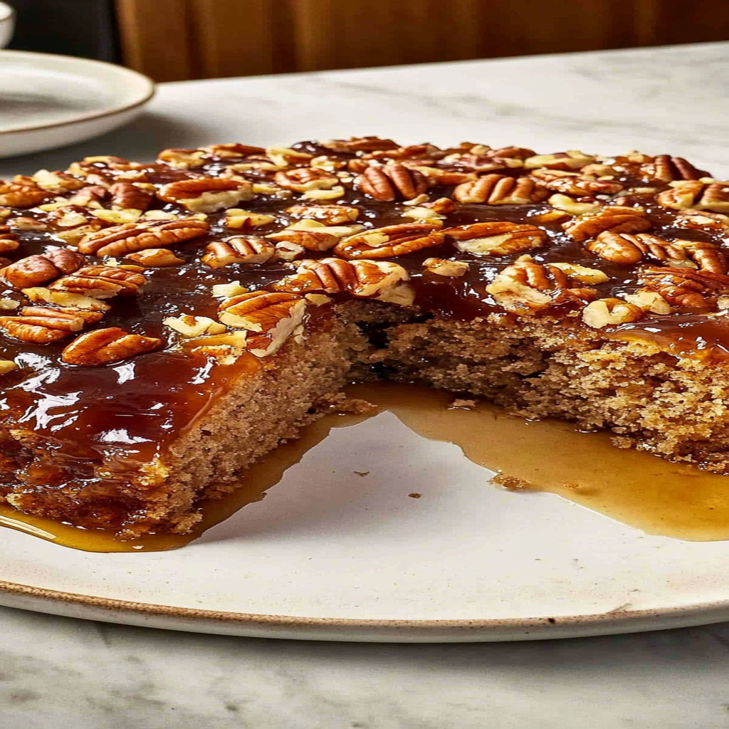 Recipe preparation for Pecan Upside Down Cake