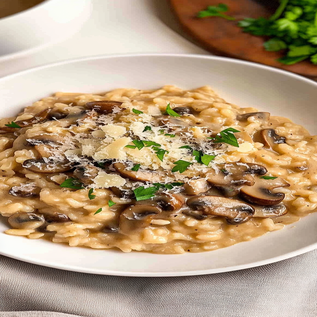 Recipe preparation for Instant Pot Risotto with Mushrooms and Parmesan