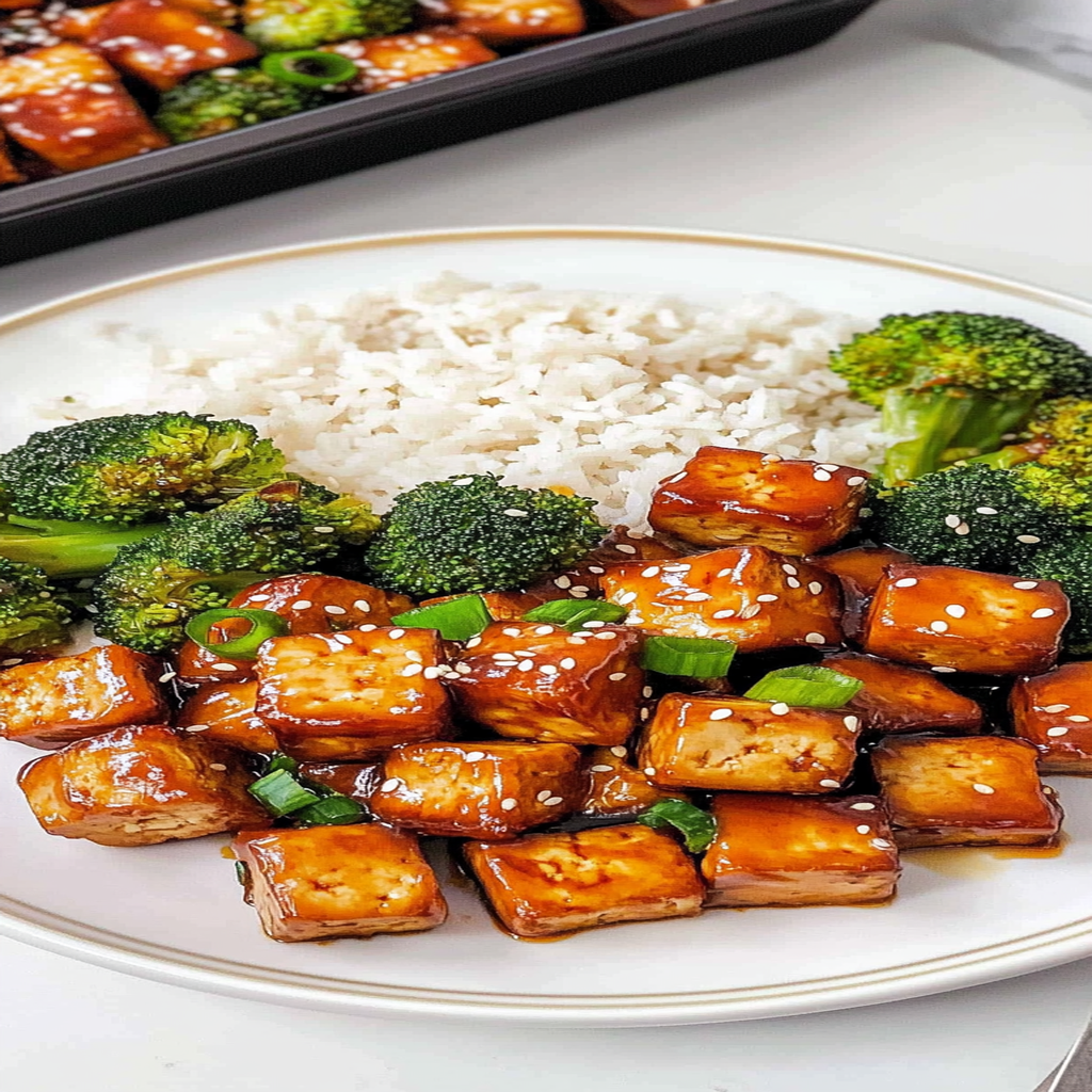 Recipe preparation for Sheet Pan Honey Garlic Tofu and Vegetables