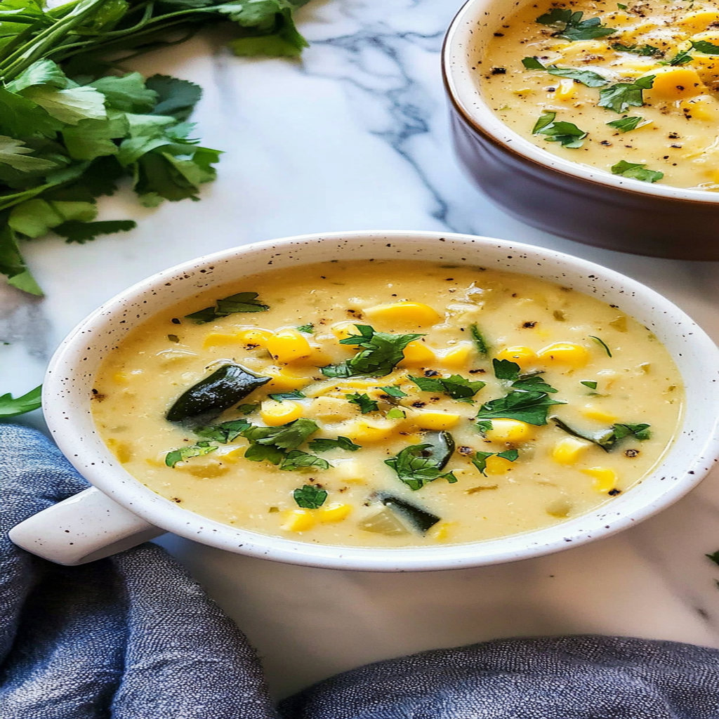 Recipe preparation for Creamy Poblano Corn Chowder