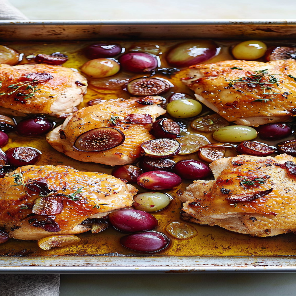 Recipe preparation for Sheet Pan Balsamic Fig Chicken with Red Onions & Grapes