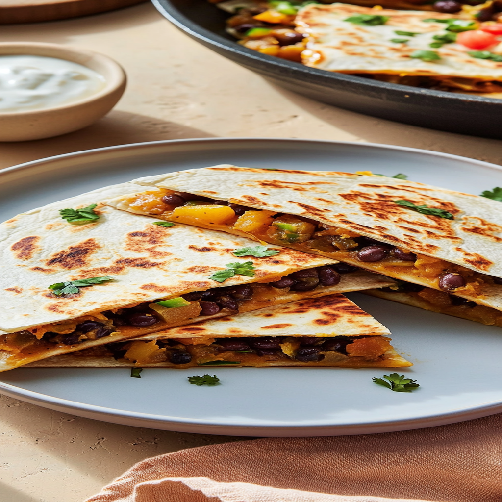 Recipe preparation for 30 minute Butternut Squash Black Bean Quesadillas