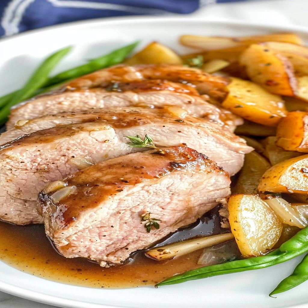 Recipe preparation for Sheet Pan Apple Cider Glazed Pork Tenderloin & Parsnips