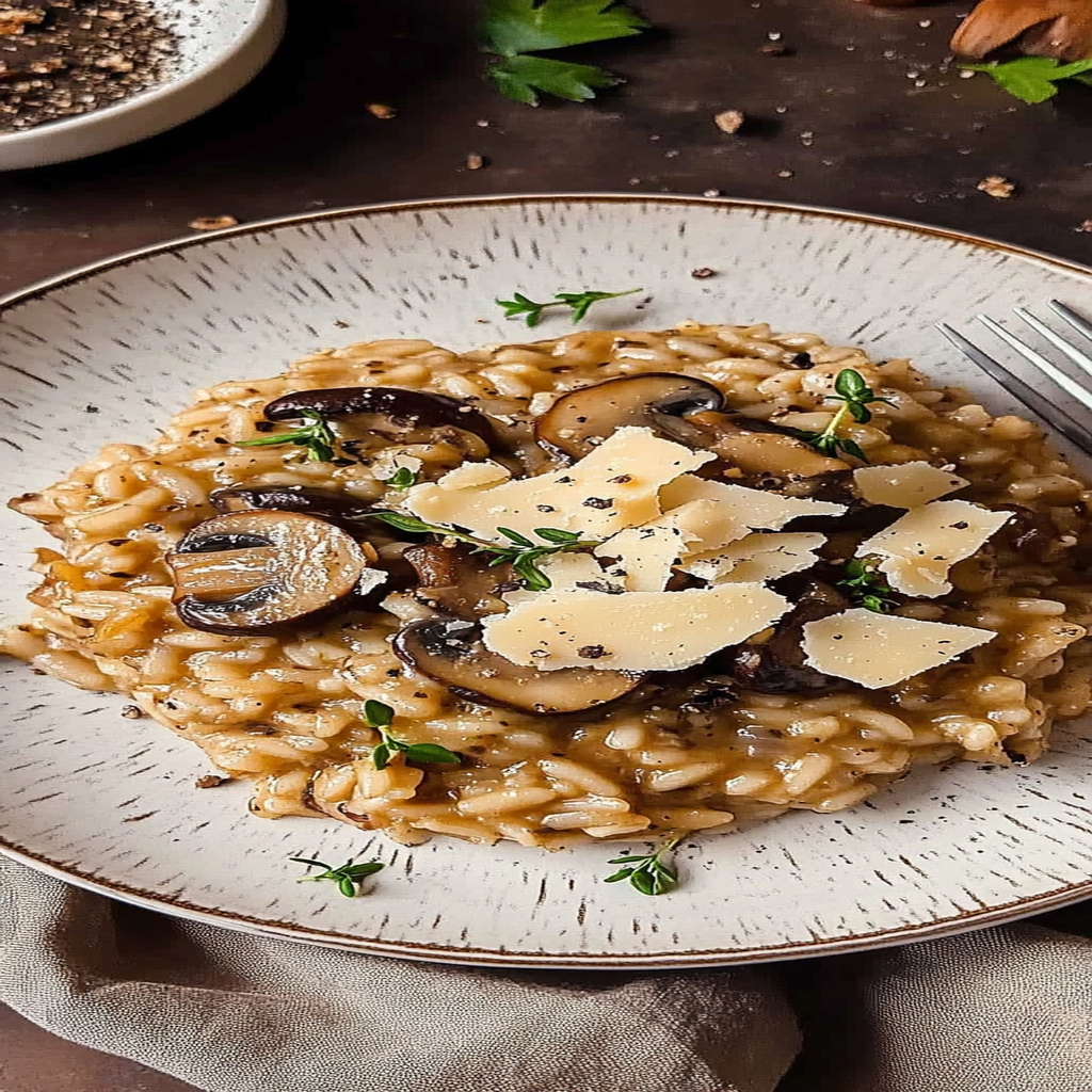 Recipe preparation for Wild Mushroom Risotto with Truffle Oil
