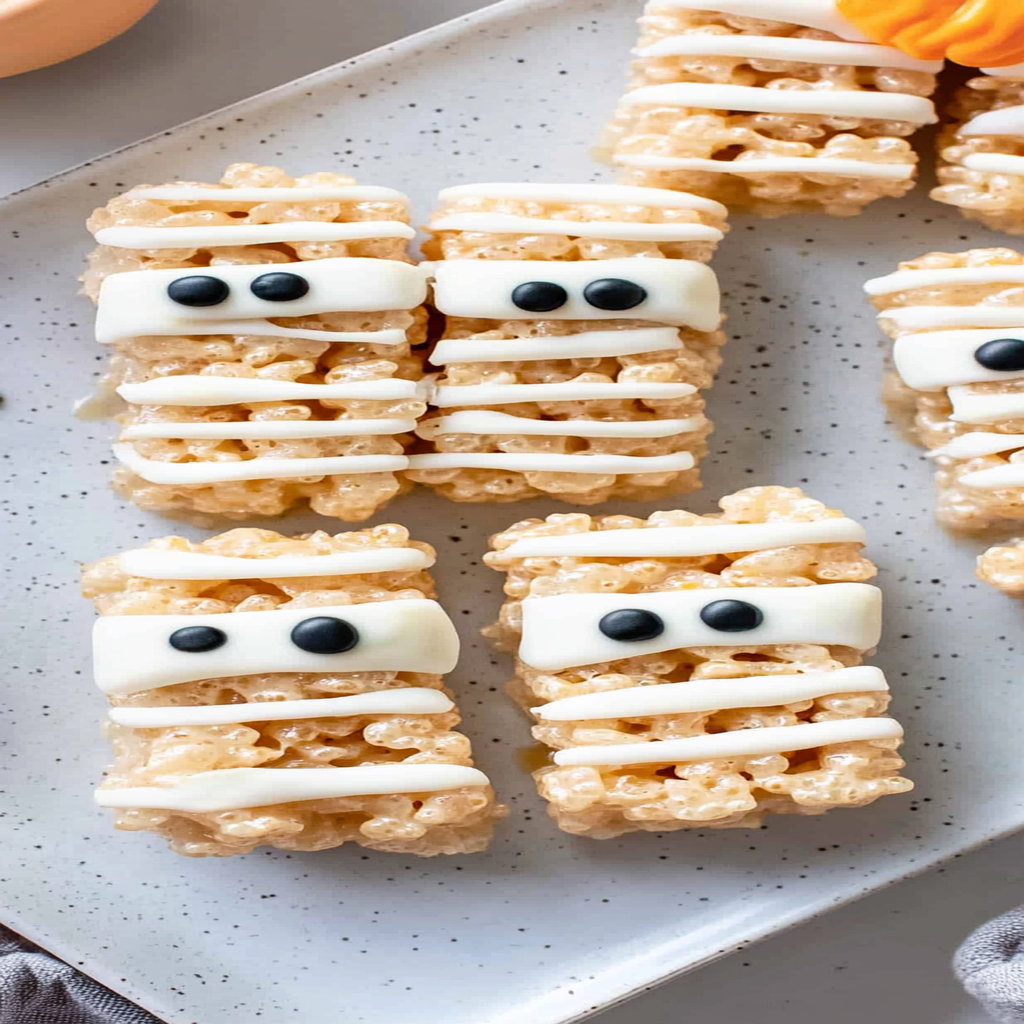 Recipe preparation for Halloween Mummy Rice Krispie Treats