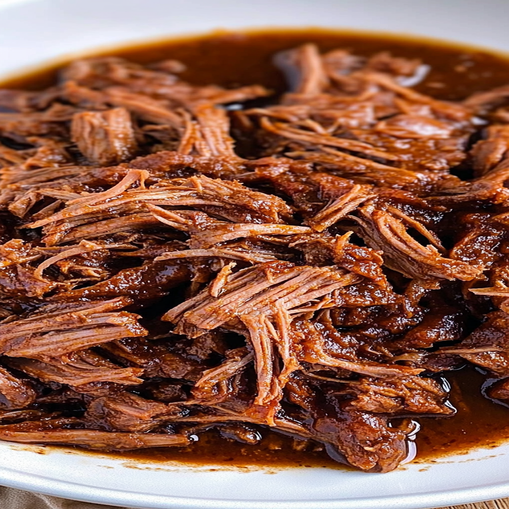 Recipe preparation for Slow Cooker Smoky Bourbon Pulled Beef