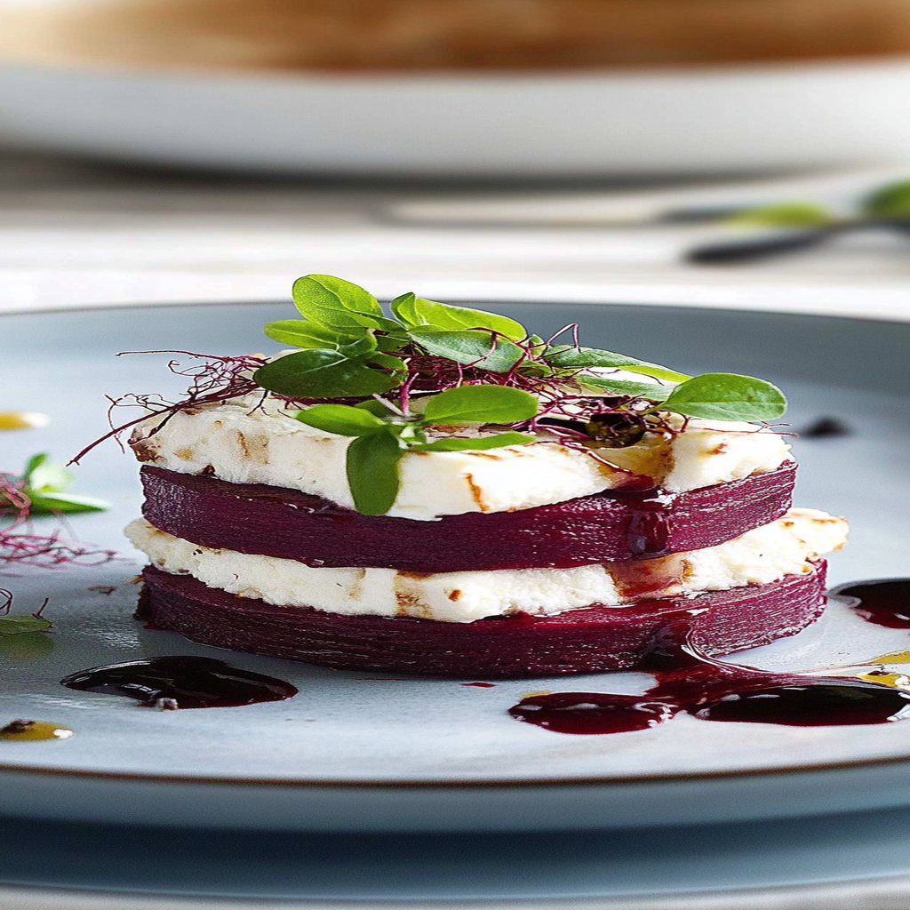 Recipe preparation for Beet & Goat Cheese Millefeuille
