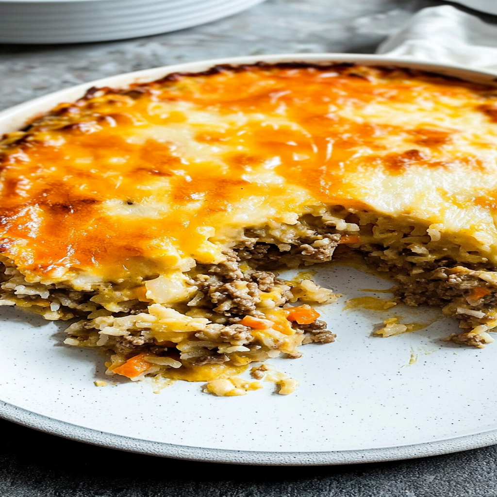 Recipe preparation for Cheesy Hamburger Rice Casserole