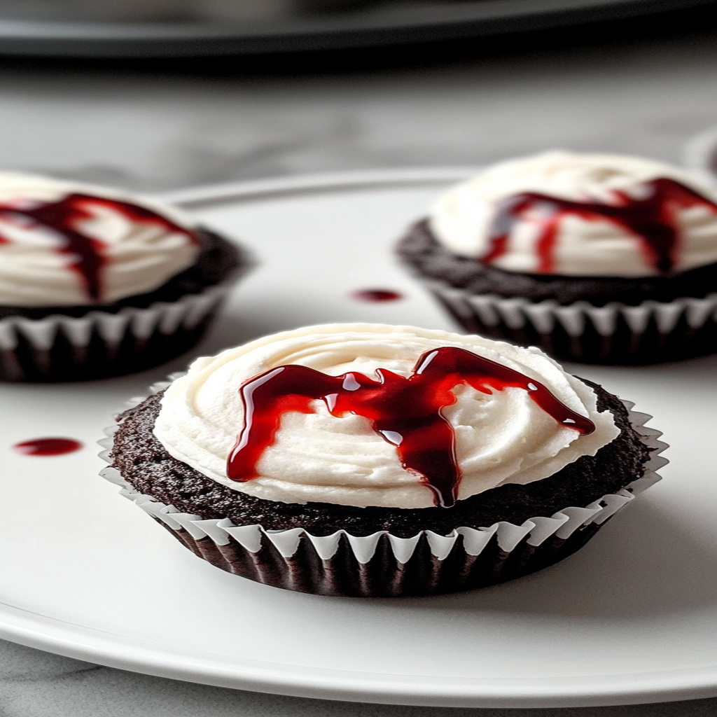 Recipe preparation for Vampire Bite Halloween Cupcakes