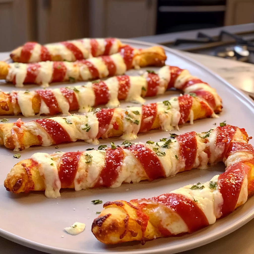 Recipe preparation for Candy Cane Pizza Twists