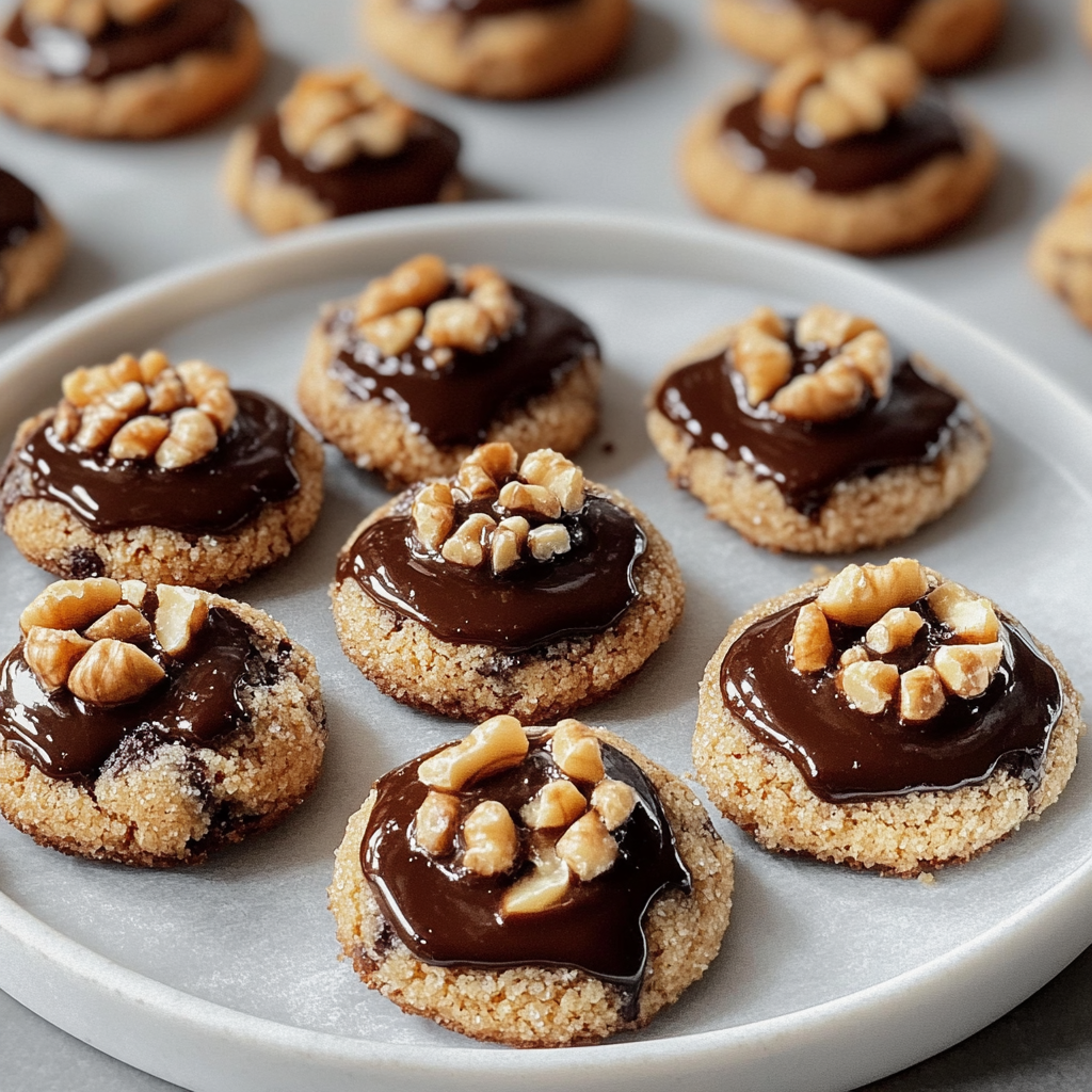 Recipe preparation for Hazelnut Thumbprint Cookies with Silky Ganache