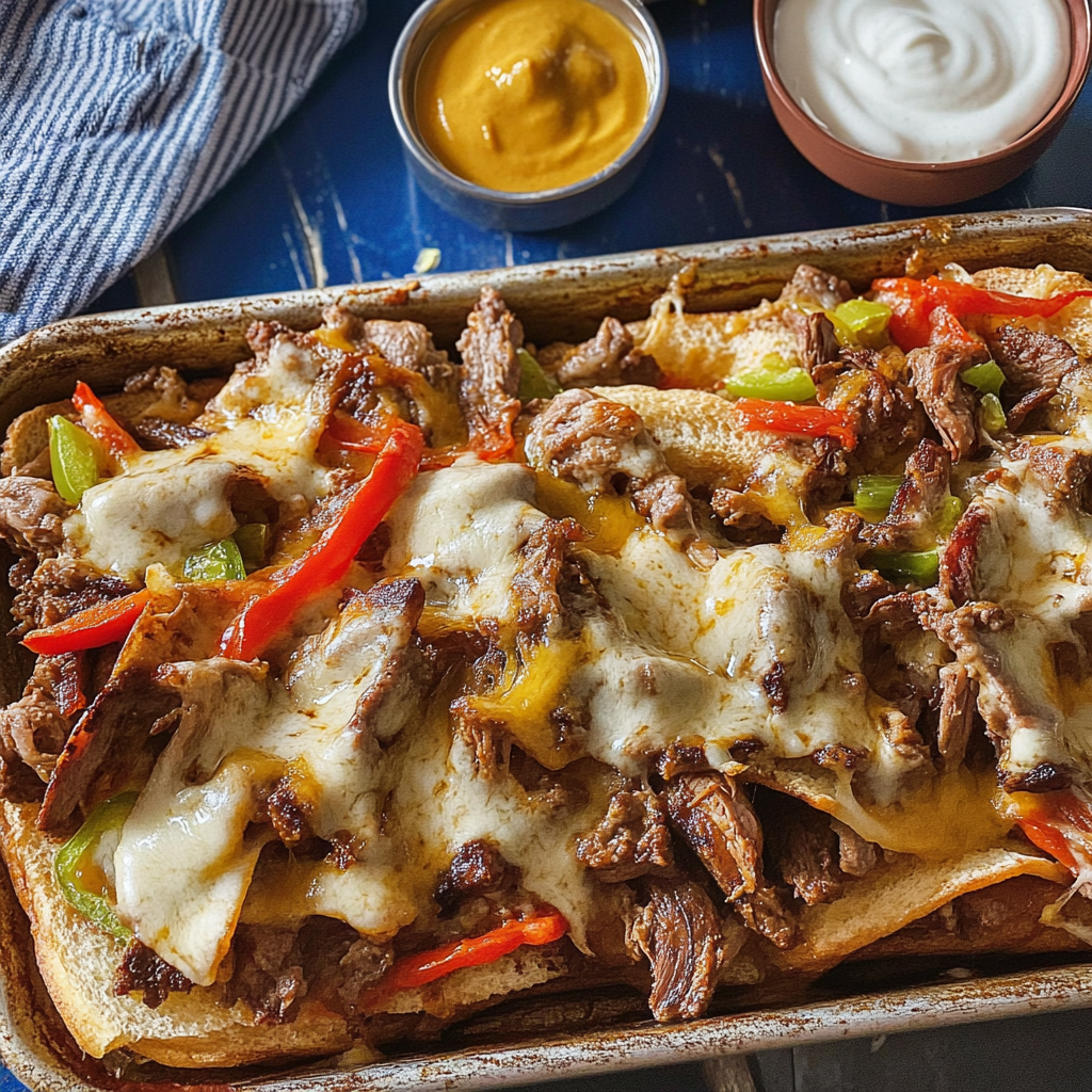 Recipe preparation for Sheet Pan Philly Cheesesteak