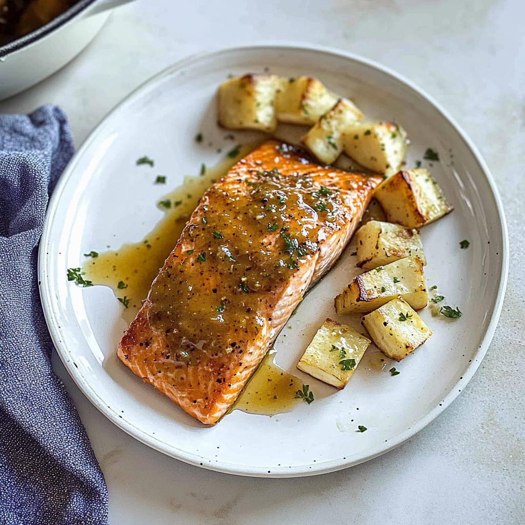 Recipe preparation for Sheet Pan Maple Mustard Salmon