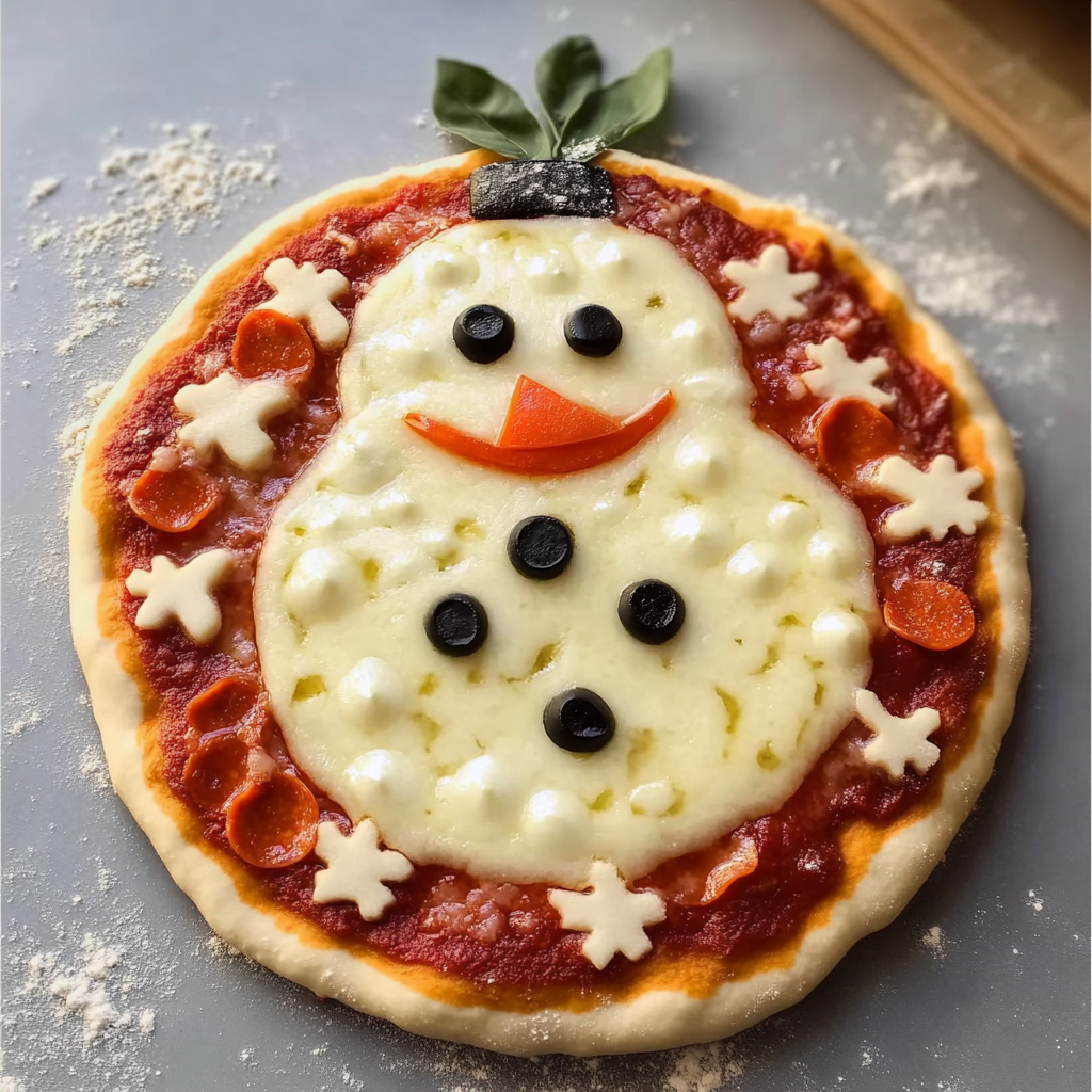 Recipe preparation for Snowman Face Pizza