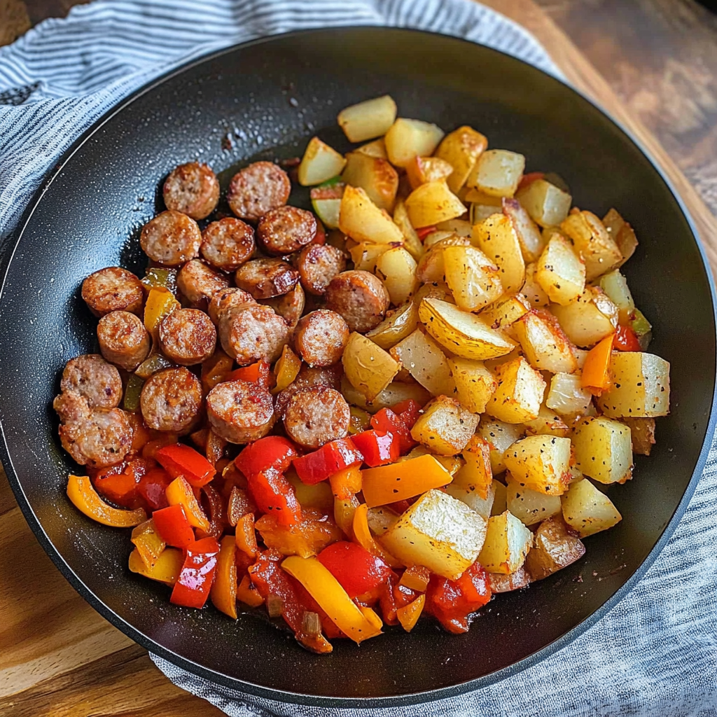Recipe preparation for Sausage, Pepper and Potato Skillet