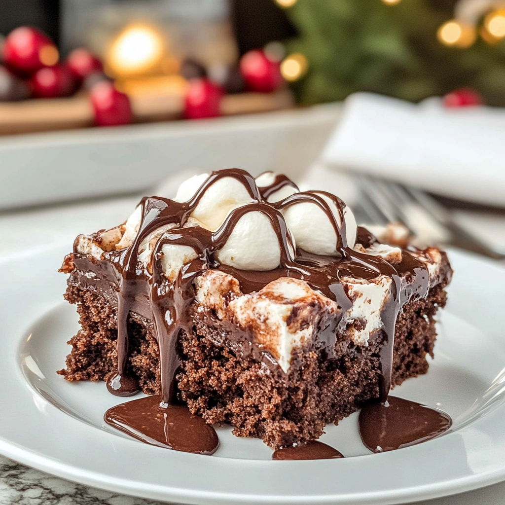 Recipe preparation for Hot Cocoa Chocolate Dump Cake