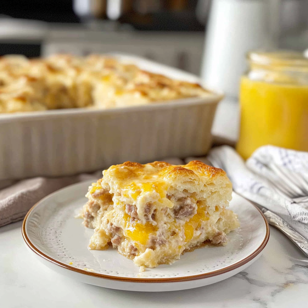 Recipe preparation for Breakfast Casserole with Biscuits