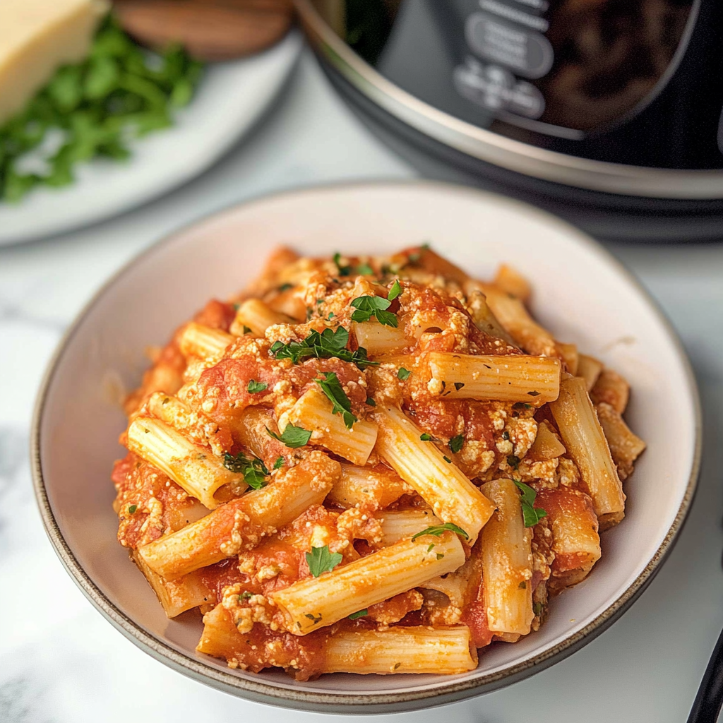 Recipe preparation for Instant Pot Dump and Start Creamy Ziti