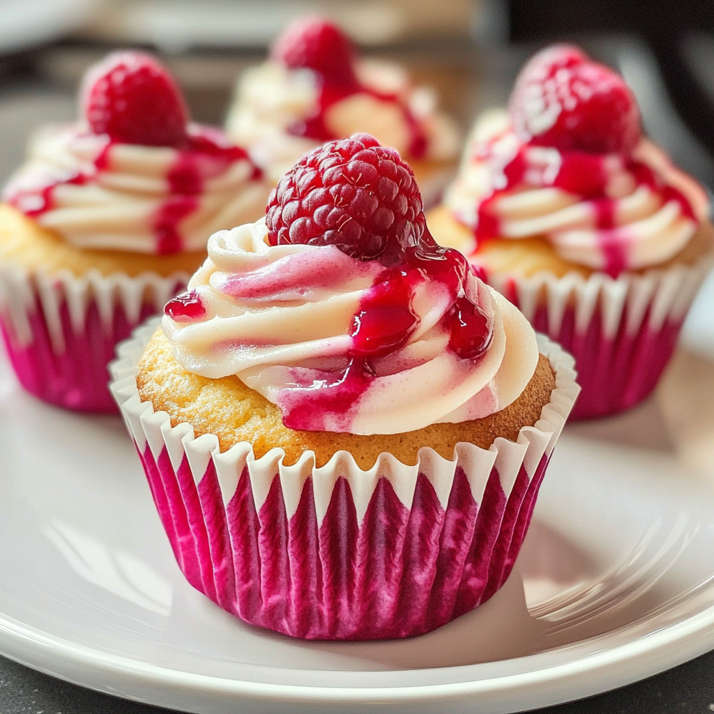 Recipe preparation for Raspberry Swirl Cupcakes