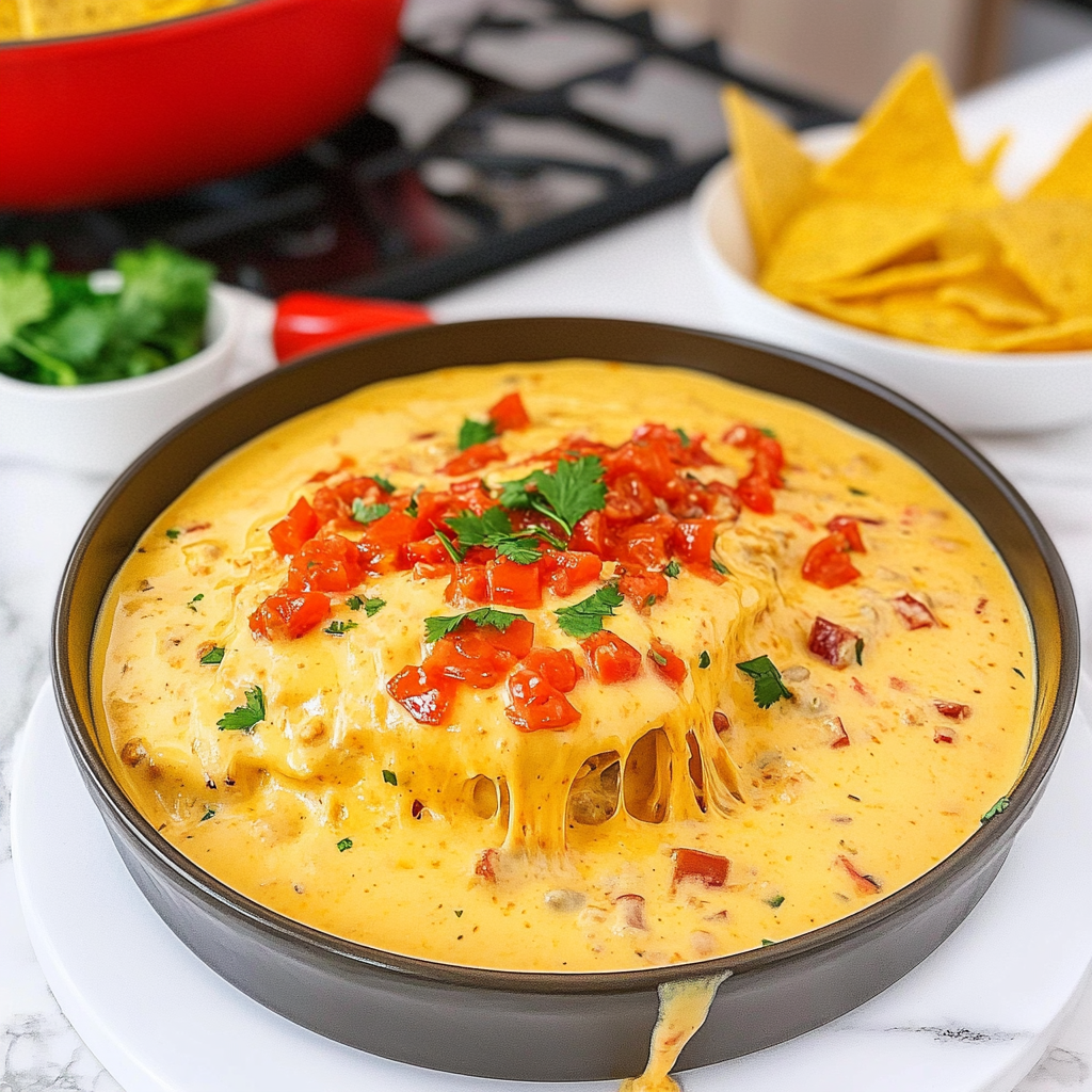 Recipe preparation for 2 Ingredient Velveeta Queso with Rotel