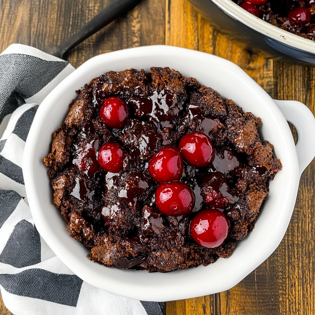 Recipe preparation for chocolate cherry dump cake