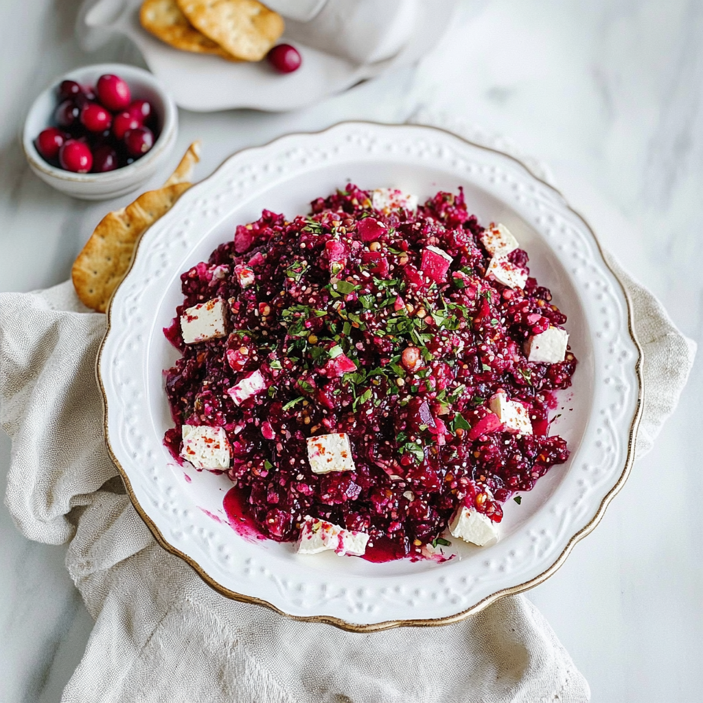 Recipe preparation for Cranberry salsa with cream cheese