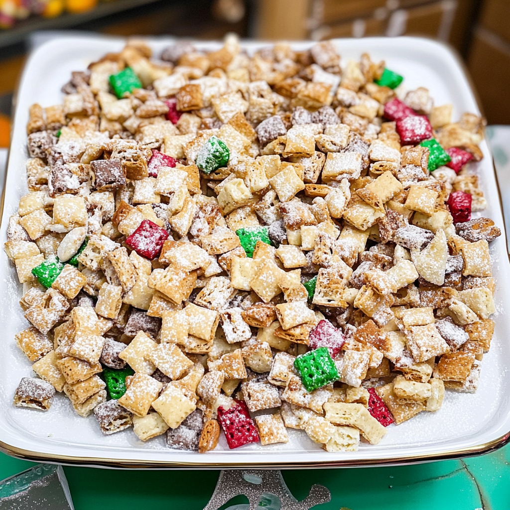 Recipe preparation for Christmas Chex mix