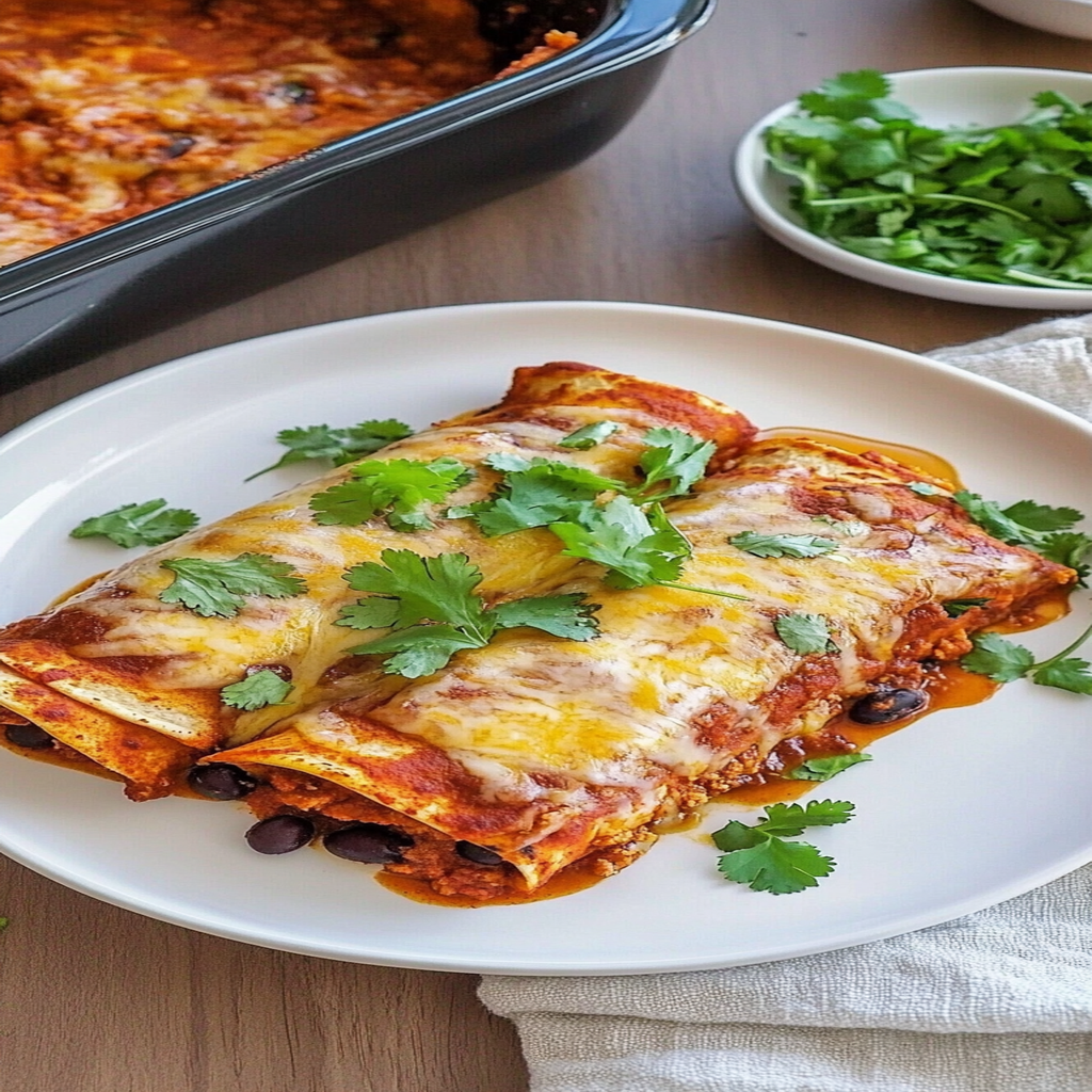 Recipe preparation for Sweet Potato & Black Bean Enchiladas
