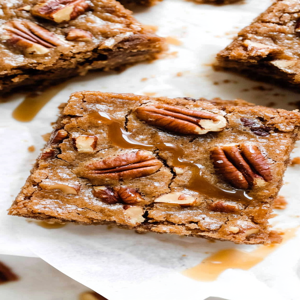 Recipe preparation for Salted Caramel Pecan Blondies